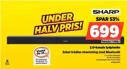 POWER Sharp 2.0-kanals lydplanke Enkel trådløs strømming med Bluetooth tilbud