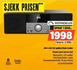 POWER Amadeus Alt-i-ett CD-spiller/Dab+radio Meget god stereo lyd tilbud
