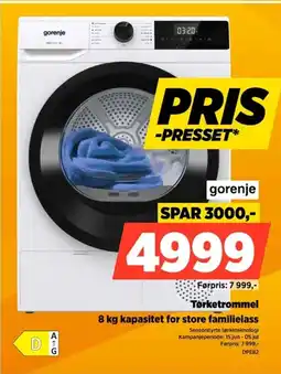 POWER Gorenje Tørketrommel 8 kg kapasitet for store familielass tilbud