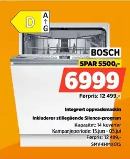POWER Bosch Integrert oppvaskmaskin Inkluderer stillegående Silence-program tilbud