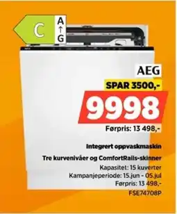 POWER Aeg Integrert oppvaskmaskin Tre kurvenivåer og ComfortRails-skinner tilbud