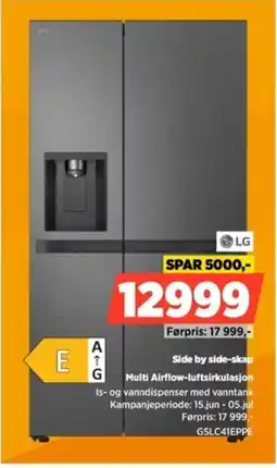 POWER Lg Side by side-skap Multi Airflow-luftsirkulasjon LG SPAR 5000,- tilbud