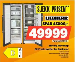 POWER Liebherr Side by Side skap BioFresh-skuffer for fersk mat tilbud