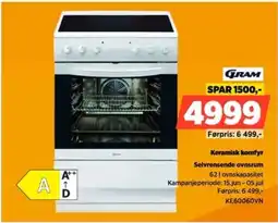 POWER Gram Keramisk komfyr Selvrensende ovnsrum tilbud