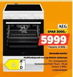 POWER Aeg Keramisk komfyr Multifunksjonell ovn og effektiv platetopp tilbud