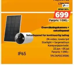 POWER Tp-link Overvåkningskamera + solcellepanel Solcellepanel for kontinuerlig lading tilbud