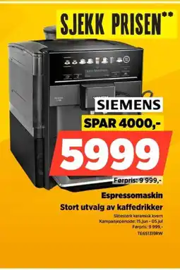 POWER Siemens Espressomaskin Stort utvalg av kaffedrikker tilbud