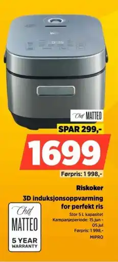POWER Chef Matteo Riskoker 3D induksjonsoppvarming for perfekt ris tilbud