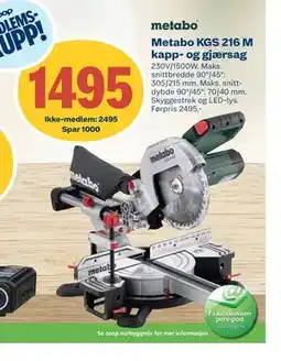 Coop Byggmix Metabo KGS 216 M kapp- og gjærsag tilbud