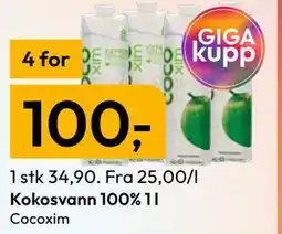 Gigaboks Kokosvann 100% 1 l tilbud