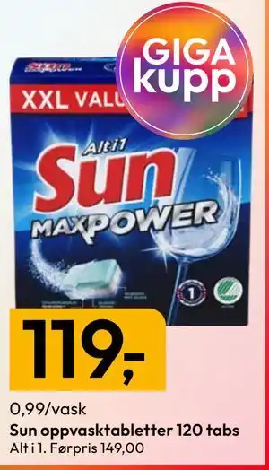 Gigaboks Sun oppvasktabletter 120 tabs tilbud