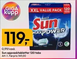 Gigaboks Sun oppvasktabletter 120 tabs tilbud