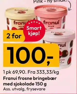 Gigaboks Franui frosne bringebær med sjokolade 150 g tilbud