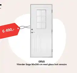 Montér OPUS Ytterdør Saga 90x200 cm med glass hvit venstre tilbud