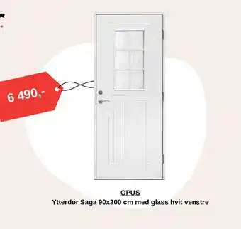 OPUS Ytterdør Saga 90x200 cm med glass hvit venstre