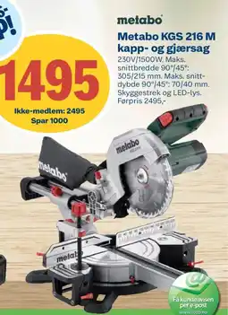 Coop Byggmix Metabo KGS 216 M kapp- og gjærsag tilbud