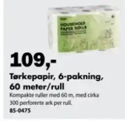 Biltema Tørkepapir, 6-pakning, 60 meter/rull tilbud