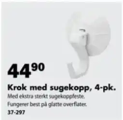 Biltema Krok med sugekopp, 4-pk. tilbud