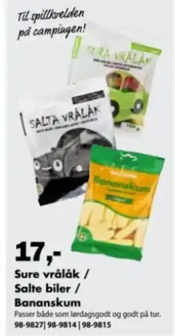 Biltema Sure vrålåk / Salte biler / Bananskum tilbud