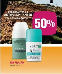Apotek 1 DEODORANTER OG ANTIPERSPIRANTER FRA COSMICA OG VICHY tilbud