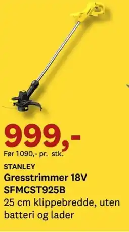Bygger'n STANLEY Gresstrimmer 18V SFMCST925B tilbud