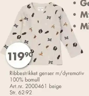 Ribbestrikket genser m/dyremotiv