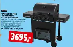 jem & fix GASSGRILL MED 4 BRENNERE OG BAKBRENNER tilbud