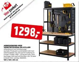 jem & fix ARBEIDSBORD MED VERKTØYSVEGG OG HYLLER tilbud