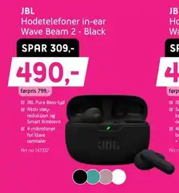 ELON JBL Hodetelefoner in-ear Wave Beam 2 - Black tilbud