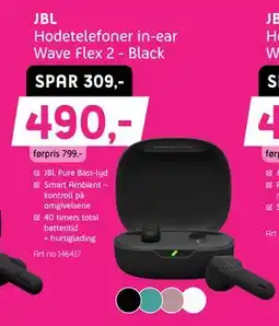 ELON JBL Hodetelefoner in-ear Wave Flex 2 - Black tilbud