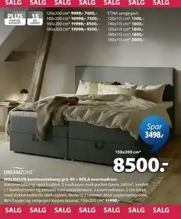 JYSK HOLMELVA kontinentalseng gr-40 + KOLA overmadrass tilbud