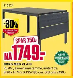 Europris BORD MED KLAFF tilbud