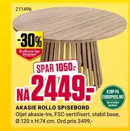 Europris AKASIE ROLLO SPISEBORD tilbud