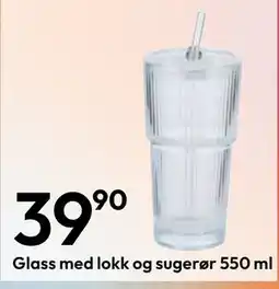 Gigaboks Glass med lokk og sugerør 550 ml tilbud