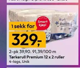 Gigaboks Tørkerull Premium 12 x 2 ruller tilbud