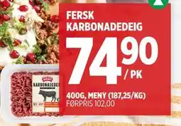 Meny FERSK KARBONADEDEIG tilbud