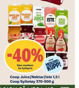 Coop Mega Coop Juice/Nektar/Iste 1,5 l Coop Syltetøy 370-500 g tilbud