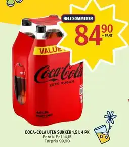 Coop Prix COCA-COLA UTEN SUKKER 1,5 L 4 PK tilbud