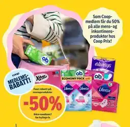Coop Prix alle mens- og inkontinens-produkter tilbud