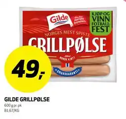 Bunnpris GILDE GRILLPØLSE tilbud