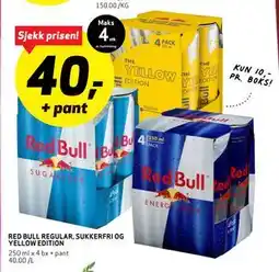Bunnpris RED BULL REGULAR, SUKKERFRI OG YELLOW EDITION tilbud