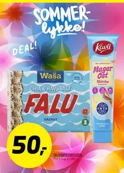 Bunnpris KAVLI MAGEROST SKINKE OG WASA KNEKKEBRØD FALU CHIA & HAVSALT tilbud