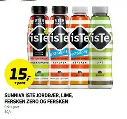Bunnpris SUNNIVA ISTE JORDBÆR, LIME, FERSKEN ZERO OG FERSKEN tilbud