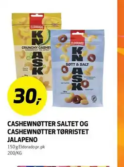 Bunnpris CASHEWNØTTER SALTET OG CASHEWNØTTER TØRRISTET JALAPENO tilbud
