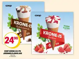 Coop Extra Coop krone-is 6 pk jordbær/sjokolade tilbud