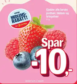 Coop Extra Gjelder alle ferske jordbær, blåbær og bringebær tilbud