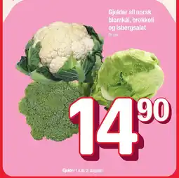 Coop Extra Gjelder all norsk blomkål, brokkoli og isbergsalat tilbud