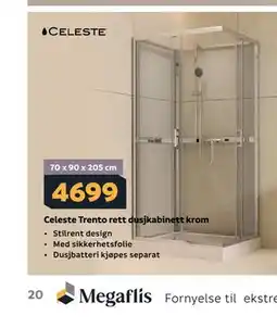 Megaflis Celeste Trento rett dusjkabinett krom tilbud
