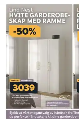 Megaflis Lind Nest HVITE GARDEROBESKAP MED RAMME tilbud