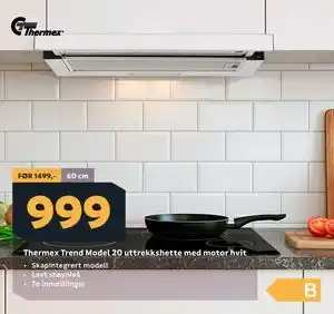 Megaflis Thermex Trend Model 20 uttrekkshette med motor hvit tilbud